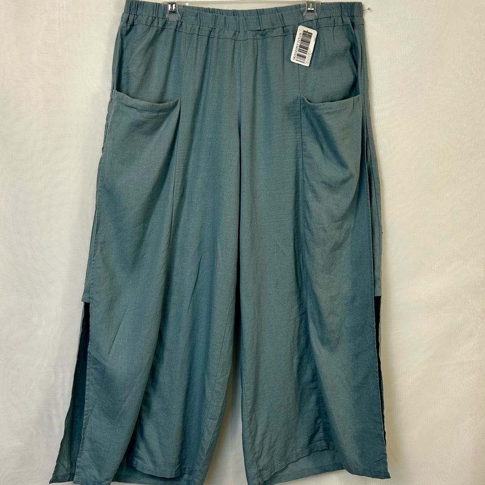 NWT QVC Peace Love World Boheme Petite Linen Blend Side Panel Pant / Large Petit